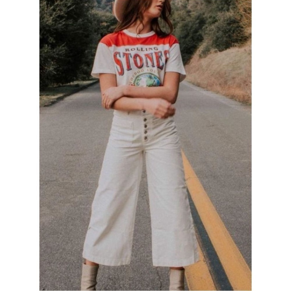 We The Free Anthropologie Collette Wide Leg Jeans Crop Ivory Costal Bono Size 31 - Picture 5 of 9